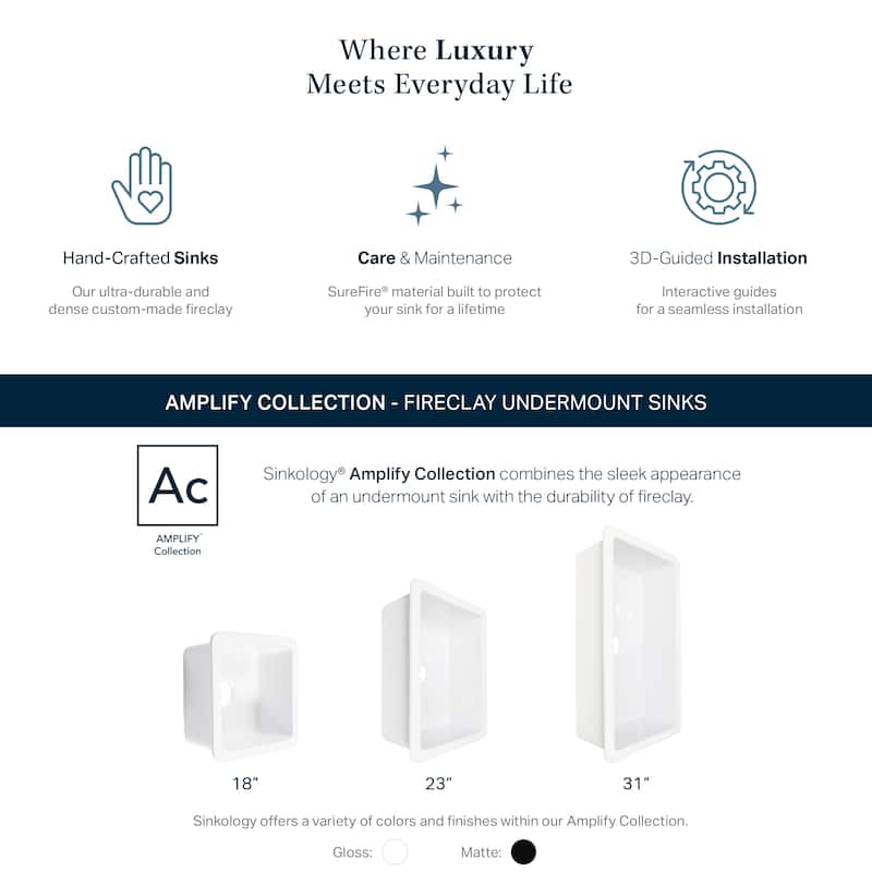 Eden Crisp White Fireclay 23" Single Bowl Undermount Kitchen Sink and Drain - 23 x 18 x 8.5