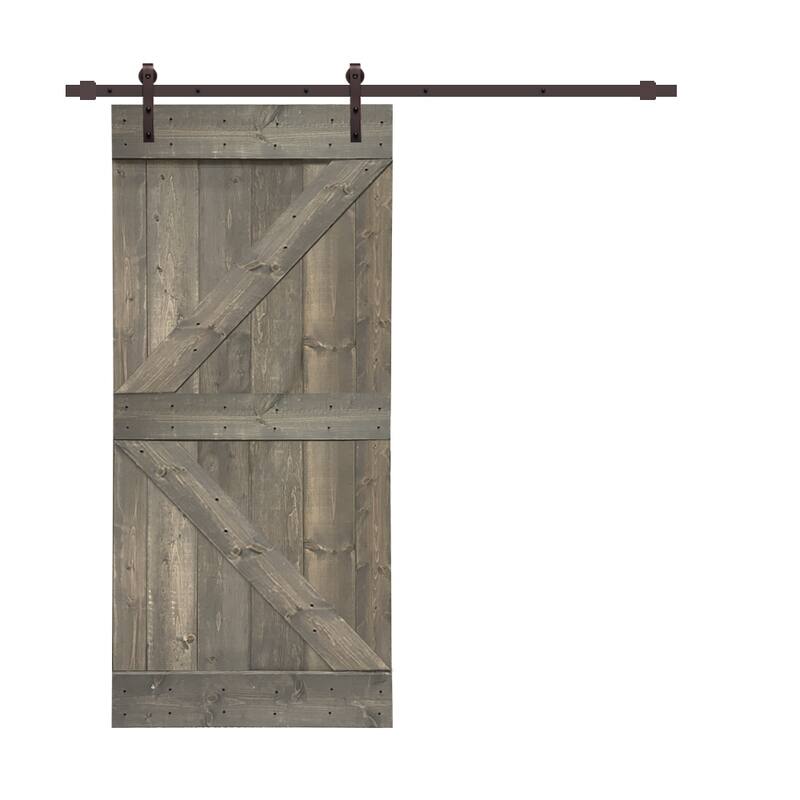 CALHOME K Series Stained Wood Sliding Barn Door with Hardware Kit