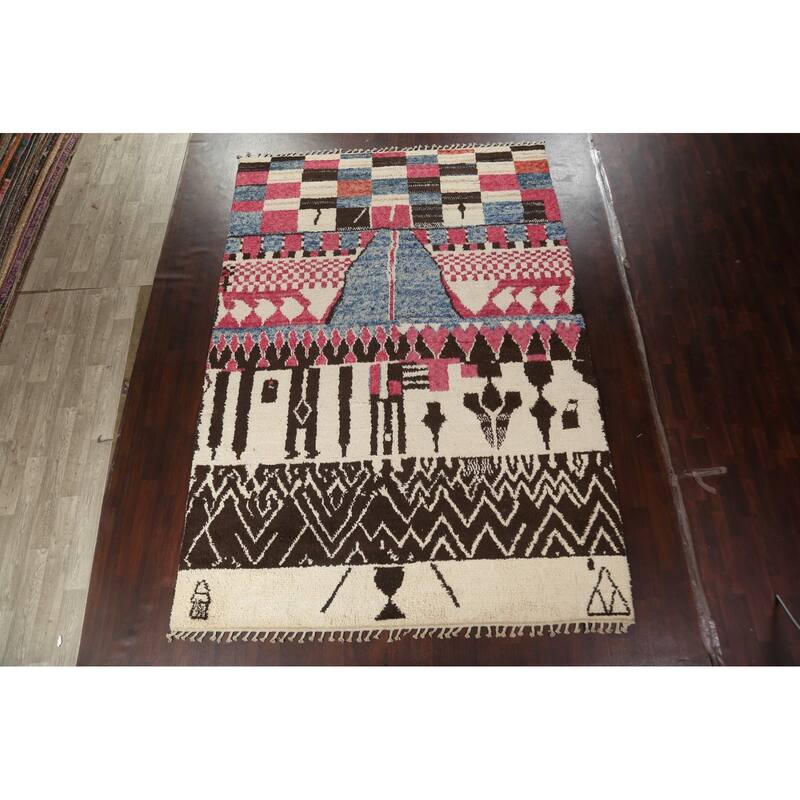 Tribal Geometric Oriental Moroccan Wool Area Rug Hand-knotted Carpet - 9'0" x 13'0"