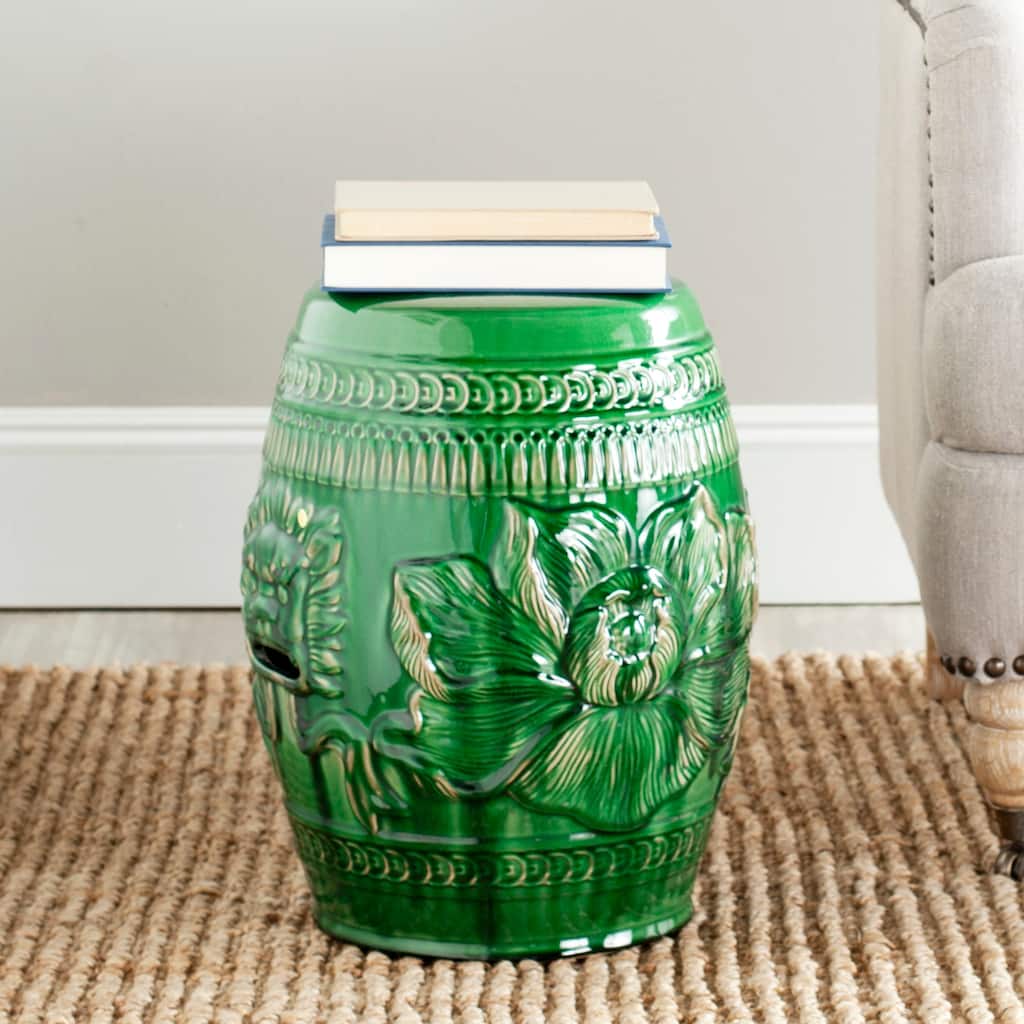 SAFAVIEH Paradise Ethyl Dragon Jade Green Ceramic Decorative Garden Stool