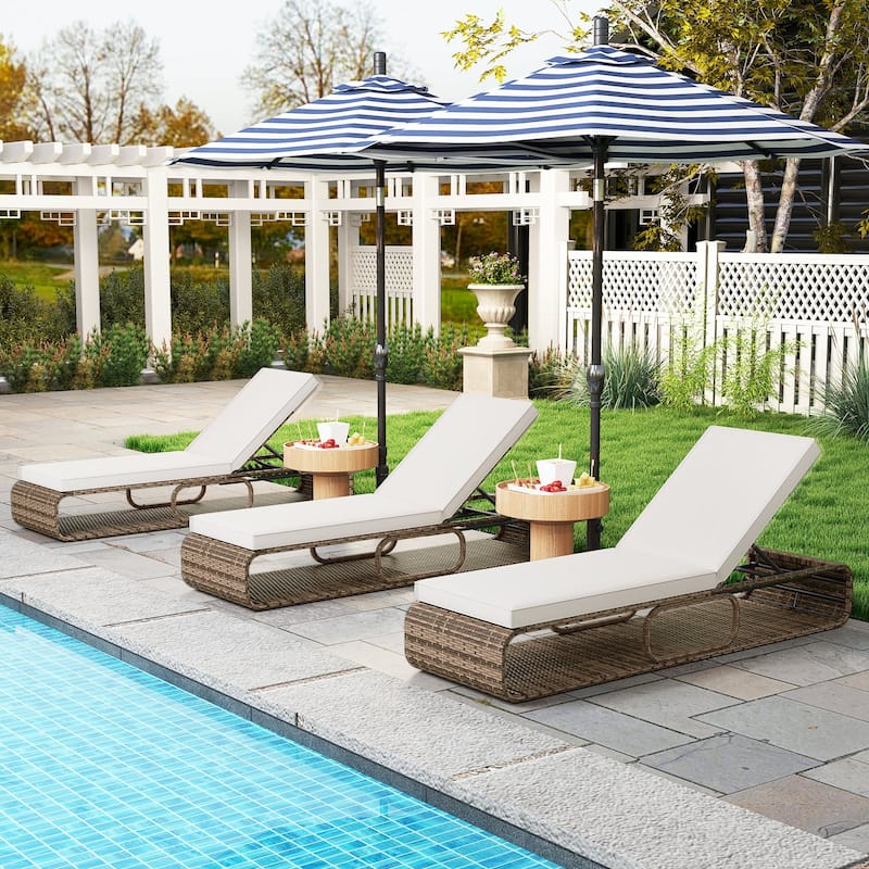 Gymax 2PCS Outdoor Chaise Lounge Chair w/ Adjustable Backrest Cushion