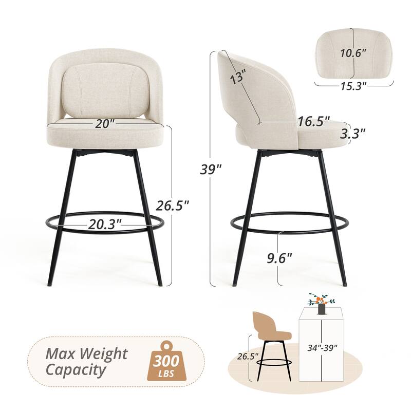 Swivel Bar Stools Set Of 2/3/4, Metal Bar Stools, Modern Upholstered Bar Stools For Kitchen Island - 20.3"W X 20.3"D X 39"H