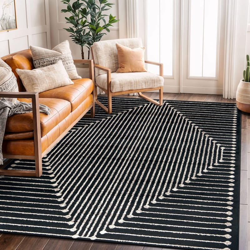 Modern Geometric Durable Area Rug, Pet Friendly for Any Room - 5' x 7' - Black