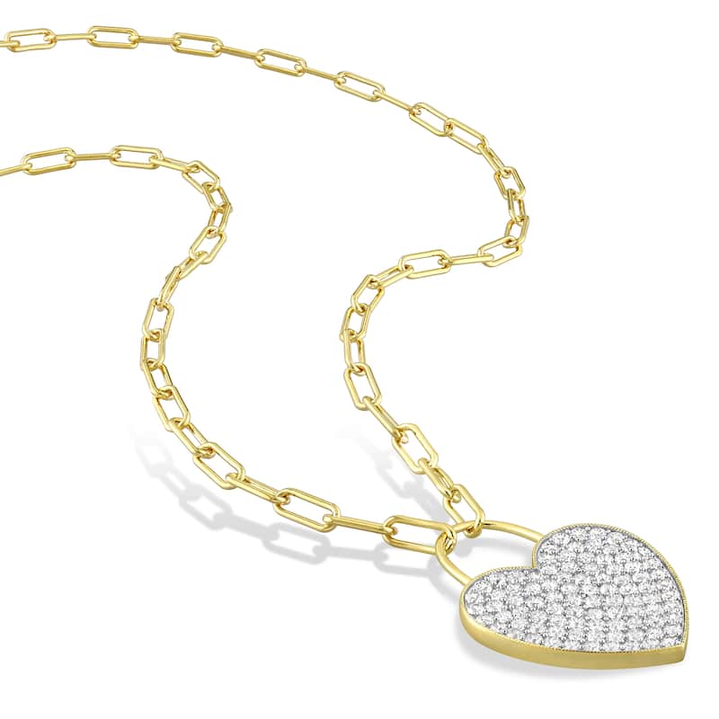 Miadora Created White Sapphire Heart Pendant with Chain in Yellow Plated Sterling Silver