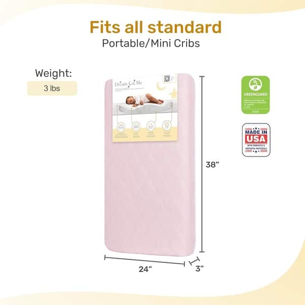 dimension image slide 1 of 6, Evolur Rest EZ 2 in 1 Mini Crib Mattress