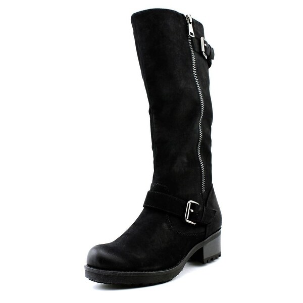 Round Toe Leather Black Mid Calf Boot 