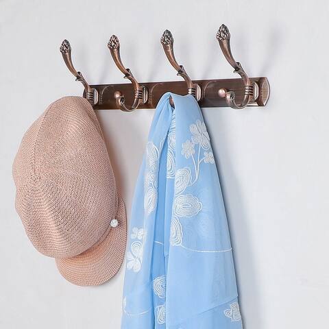 Dual Wall Hook Stainless Steel Base 13.6" 4 Hooks Coat Towel Holder - Copper