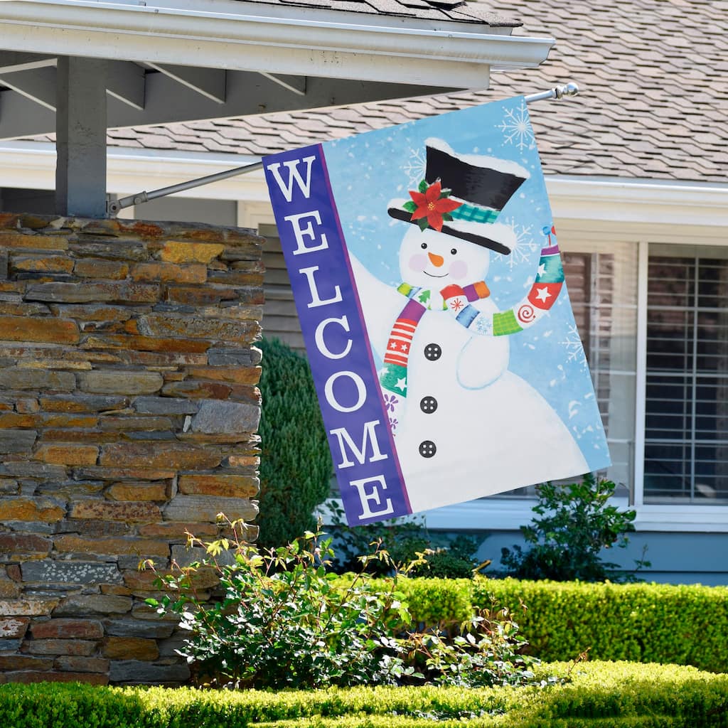 Joyful Snowman "Welcome" Christmas Outdoor Flag - 40" x 28"