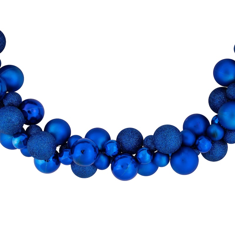 3-Finish Shatterproof Ball Christmas Garland - 6' x 3.5" - Blue - Unlit