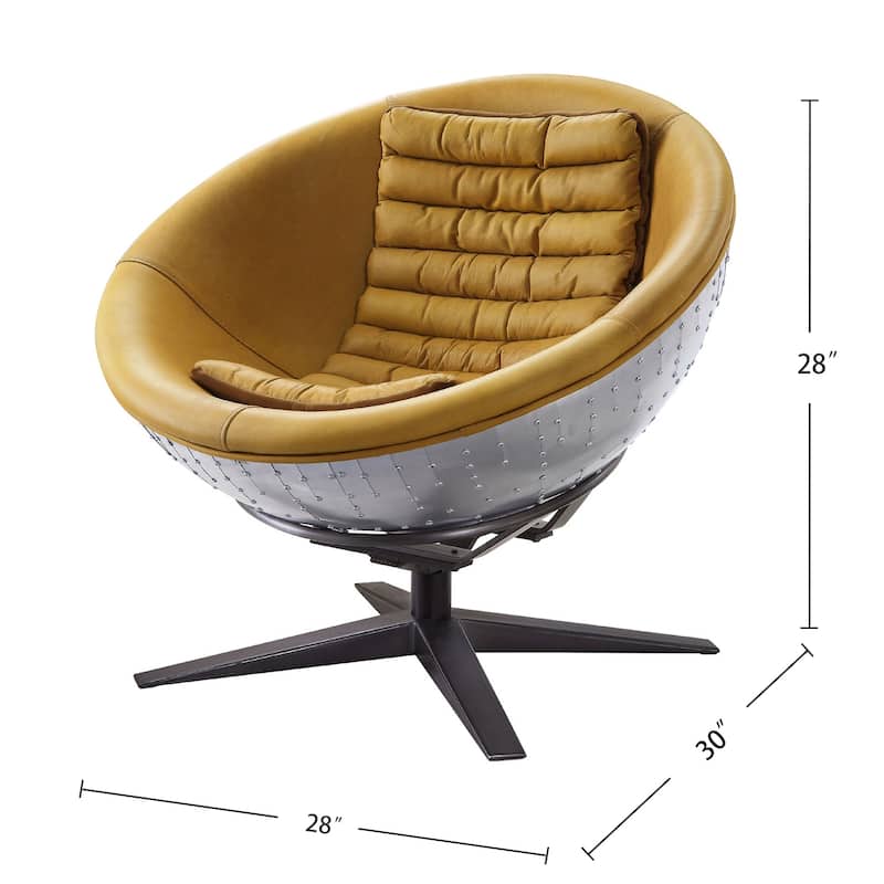 Top Grain Leather Accent Chair in Turmeric and Aluminum