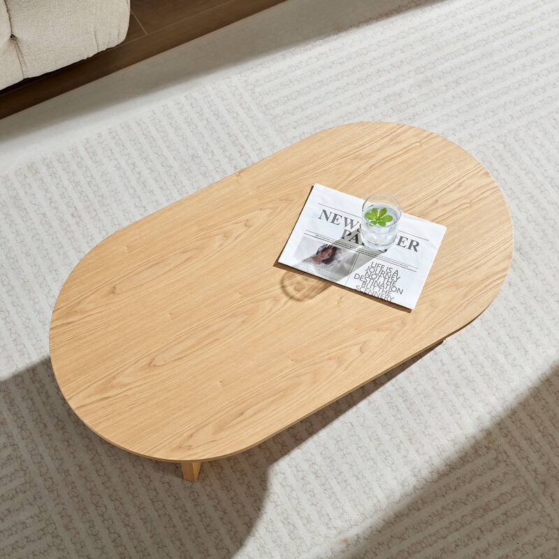 Length 39.37 Inch Modern Coffee Table,MDF Oval Coffee Table for Living Room,Small Coffee Table with Sturdy Pedestal