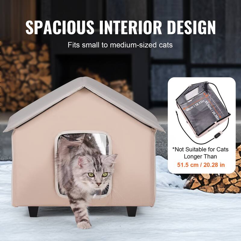 Heated Cat House, Outdoor Kitty Shelter with Adjustable Temperature and Timer, with Heated Pad for Winter to Stay Warm and Cozy