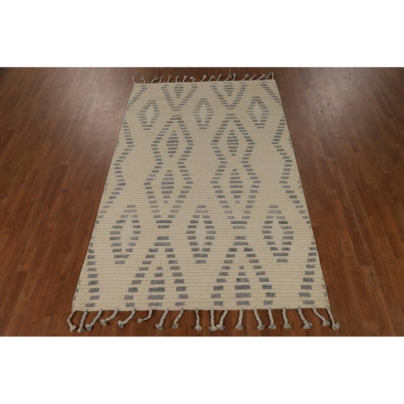 Striped Moroccan Indian Area Rug Handmade Wool Carpet - 5'1" x 8'1"