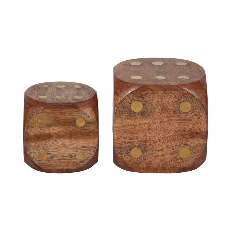 Sagebrook Home Wood, Dice, Antique Brown, Square, Solid Color