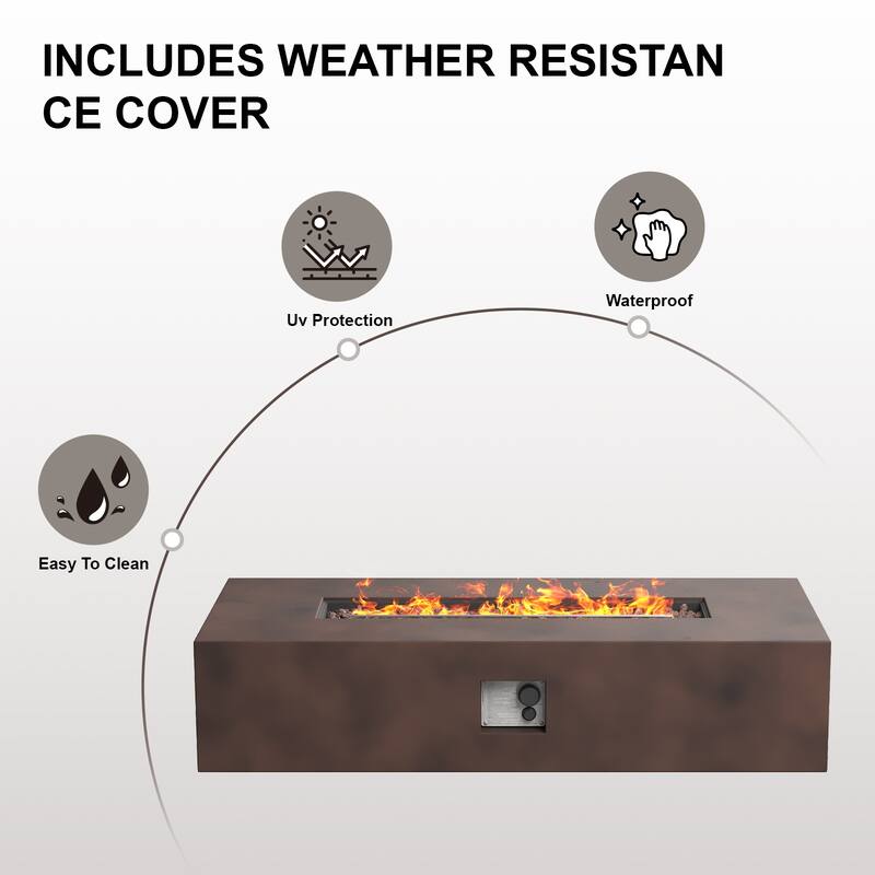 COSIEST Outdoor Rectangle Concrete Fire Pit Table (50,000 BTU)