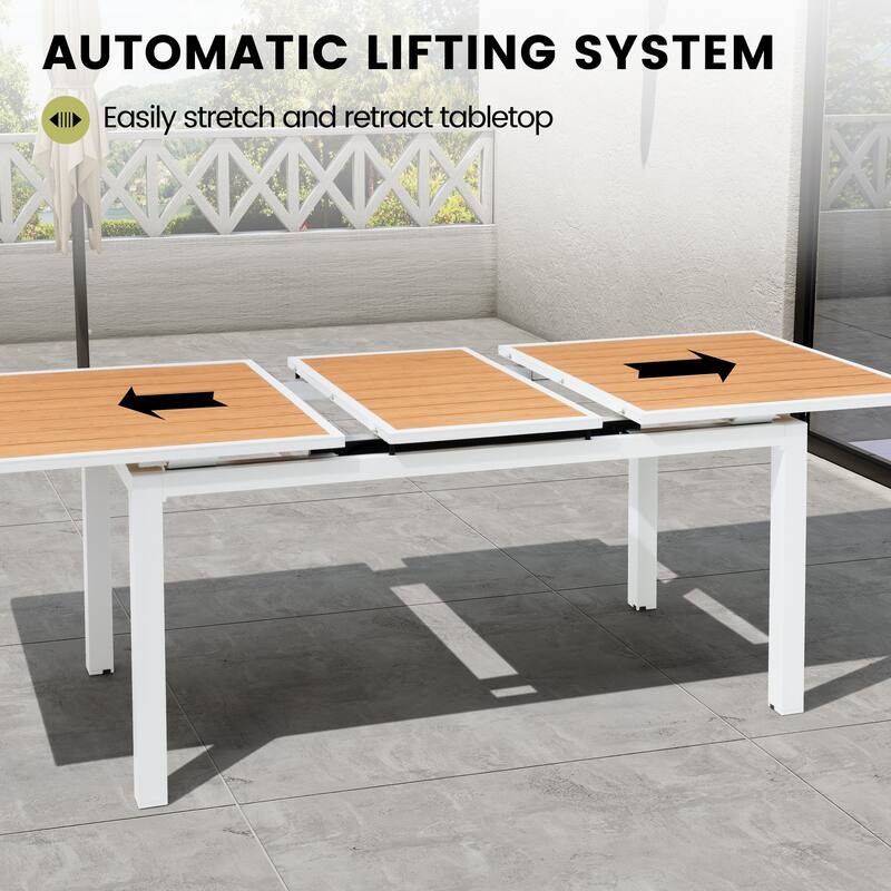 Outdoor Extendable Dining Table Aluminum with Extension Leaf - 63.19-83.07" L x 33.66" W x 30.51" H