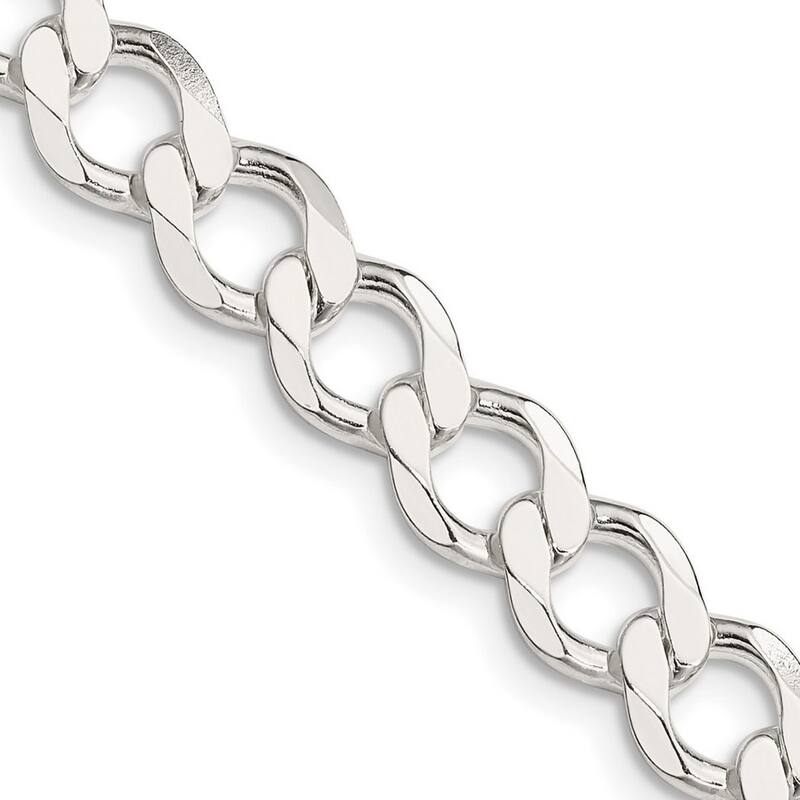 Curata 925 Sterling Silver 8.1mm Polished Flat Curb Chain Necklace