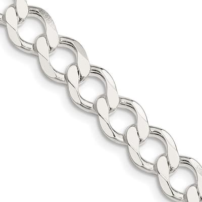Curata 925 Sterling Silver 8.1mm Polished Flat Curb Chain Necklace