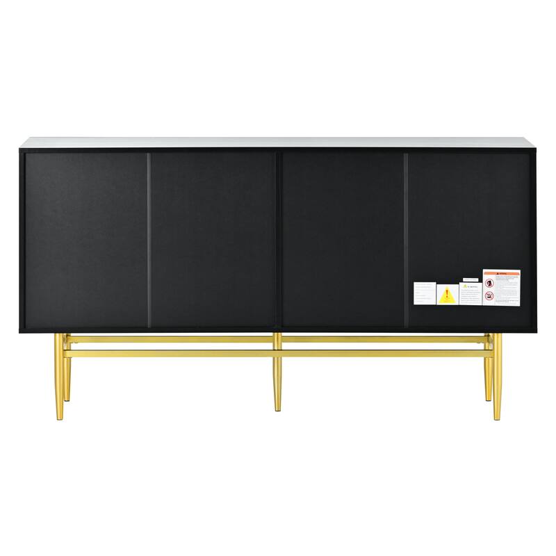 4-door Sideboard Buffet Cabinet with Gold Metal Handle - 60"L x 15.2"W x 31.5"H