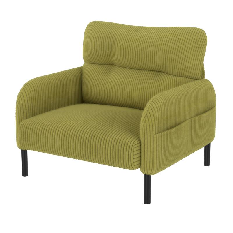 Corduroy Upholstered Single Sofa Chair, Lounge Reading Chair with Side Pockets, Armchair with Solid Wood Frame
