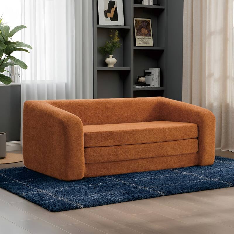 71.2"W 2-in-1 Foldable Pull Out Loveseat Sofa Bed Equipped with Armrest & Backrest Pillows