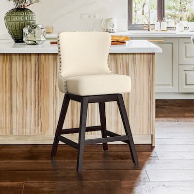 Modern 26 in. H Counter Height Bar Stools Upholstered 360 Free Swivel Counter Stools with Nailhead Trim