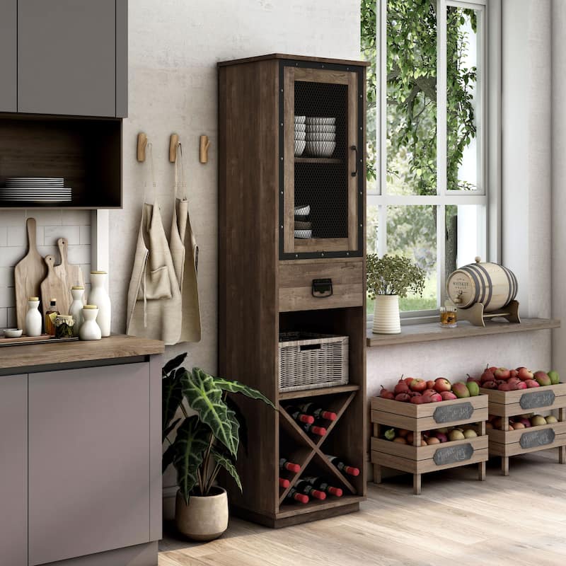 DH BASIC Industrial 3-shelf Tower Cabinet with Wine Bottle Storage by Denhour
