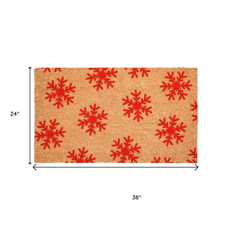 HomeRoots 24" X 36" Brown And Red Christmas Snowflake Outdoor Coir Door Mat - 24.00' X '36.00
