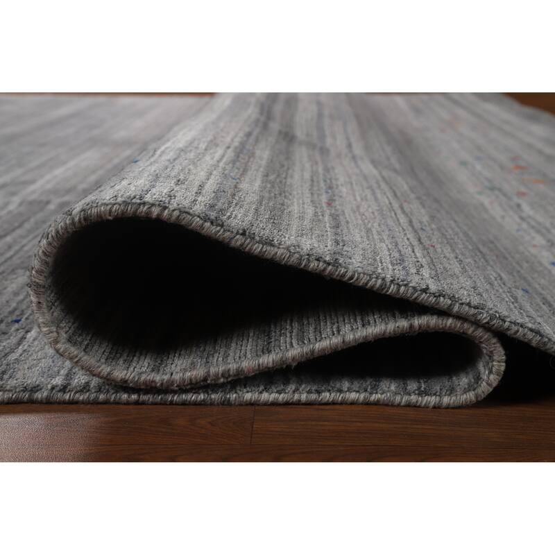 Hand Knotted Oriental 100% Wool Carpet Tribal Stripe Greys & Charcoal Gabbeh Area Rug - 9' 10'' X 8' 3''