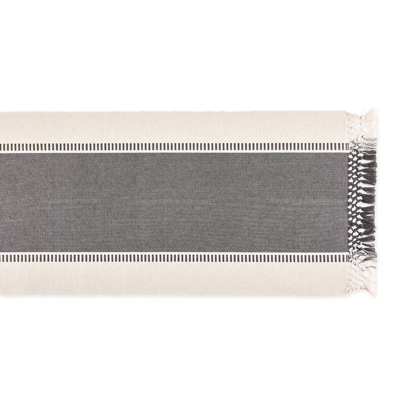 Dobby Stripe Ribbed Table Runner with Tassels - 72" - Black and Cream
