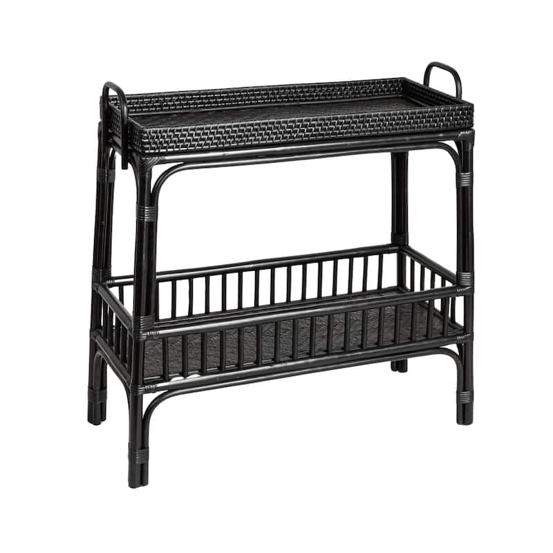 2-Tier Rattan Bar Storage Tray - Black