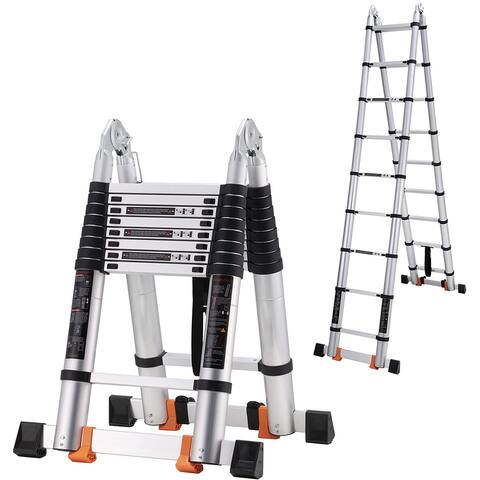 Telescopic Extension Ladder 18.5FT A-Frame Folding Sturdy Portable Kit - 9.2FT