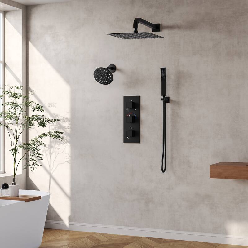 Thermostatic Shower System 12" Dual Heads Shower Faucet with High Pressure Handheld Spray