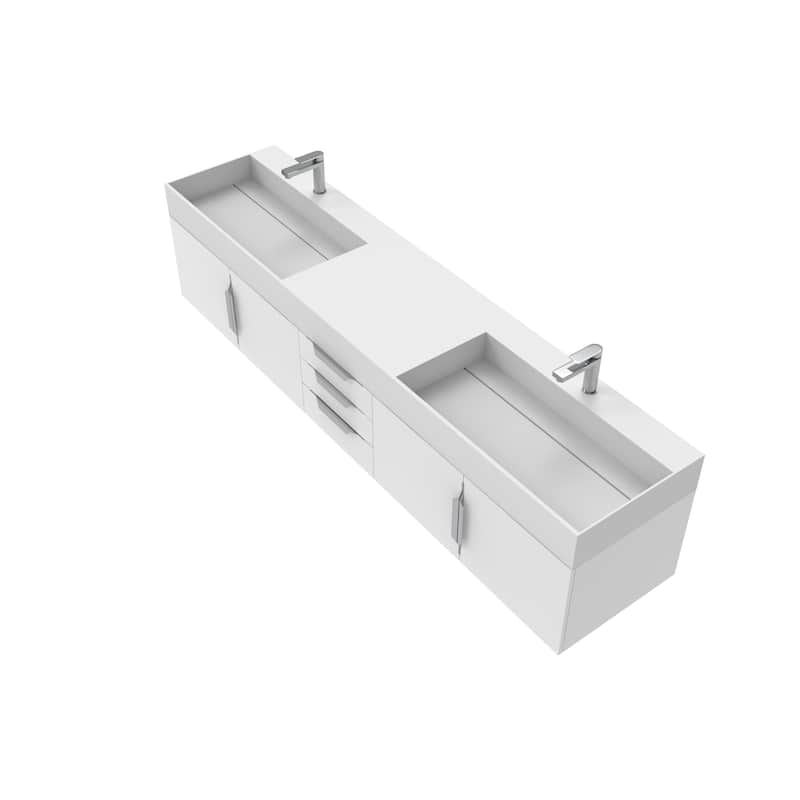 Amazon 84" Wall Mounted Double Bathroom Vanity Set w/ White Top