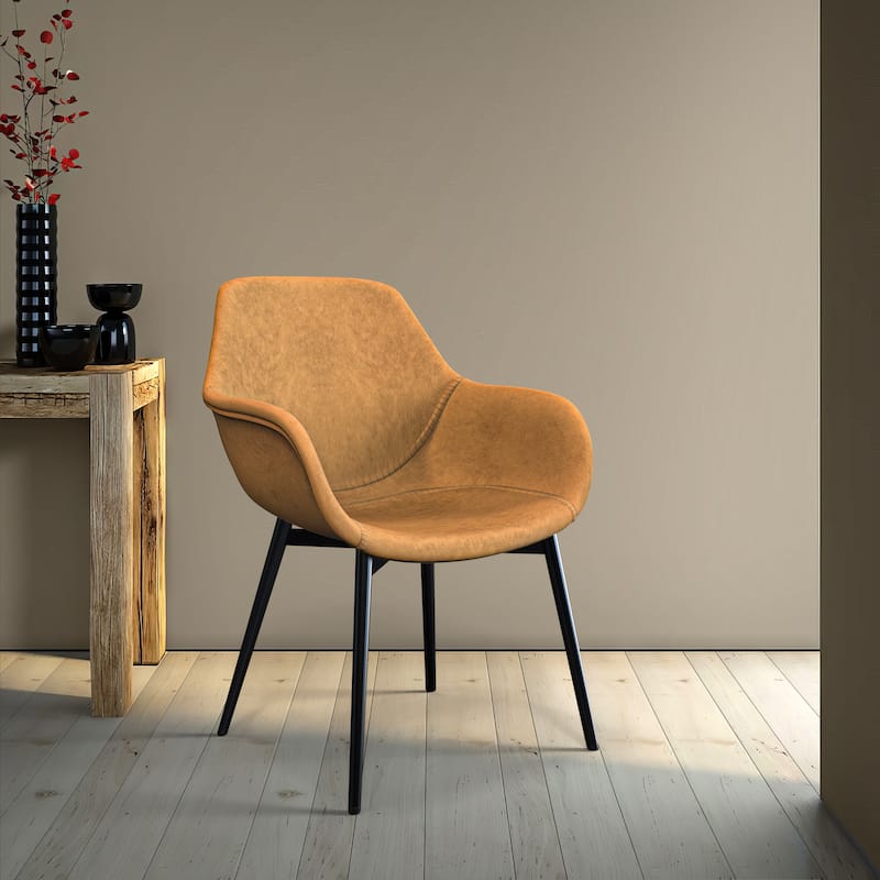 Markley Mid-Century Modern Minimalist Ergonomic Leather Dining Chair with Comfy Curved Seat & Strong Powder-Coated Iron Legs