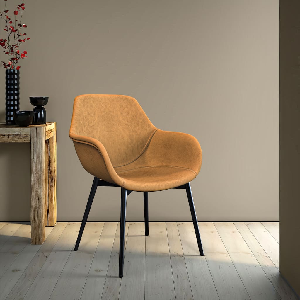 Markley Mid-Century Modern Minimalist Ergonomic Leather Dining Chair with Comfy Curved Seat & Strong Powder-Coated Metal Legs