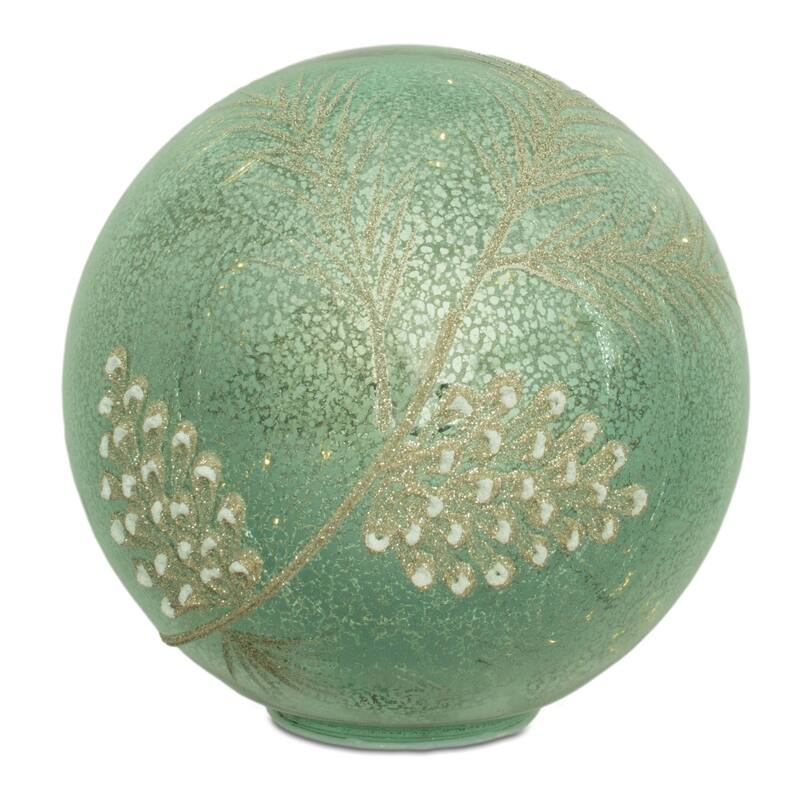 Set of 2 LED Glass Globes with Pinecone Snowy Finish - 5.75” x 5.75” x 5”