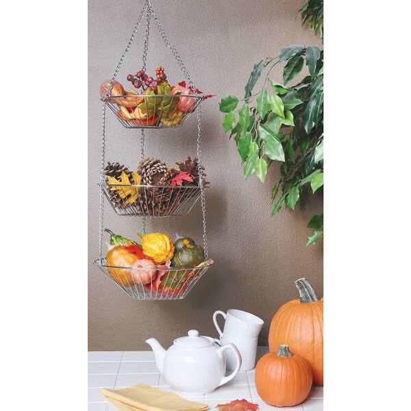 Home District Hanging Fruit Baskets 3 Tiered Adjustable Chrome Wire Produce Storage Bowl Holders Hang From Ceiling Overstock 25447628