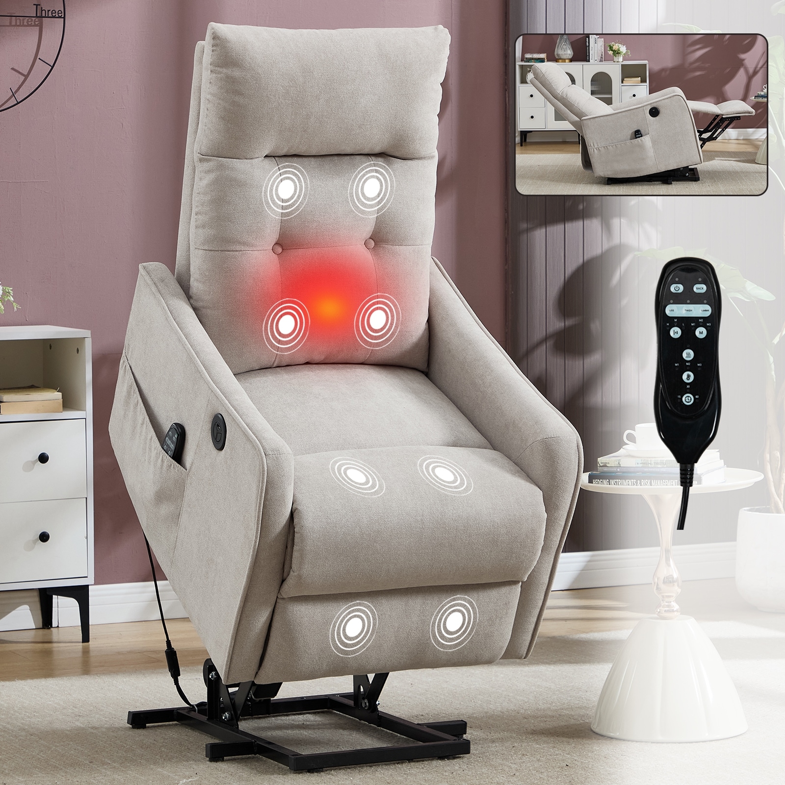 Single Motor Power Lift Recliner with USB Port and 155 Degree Recline