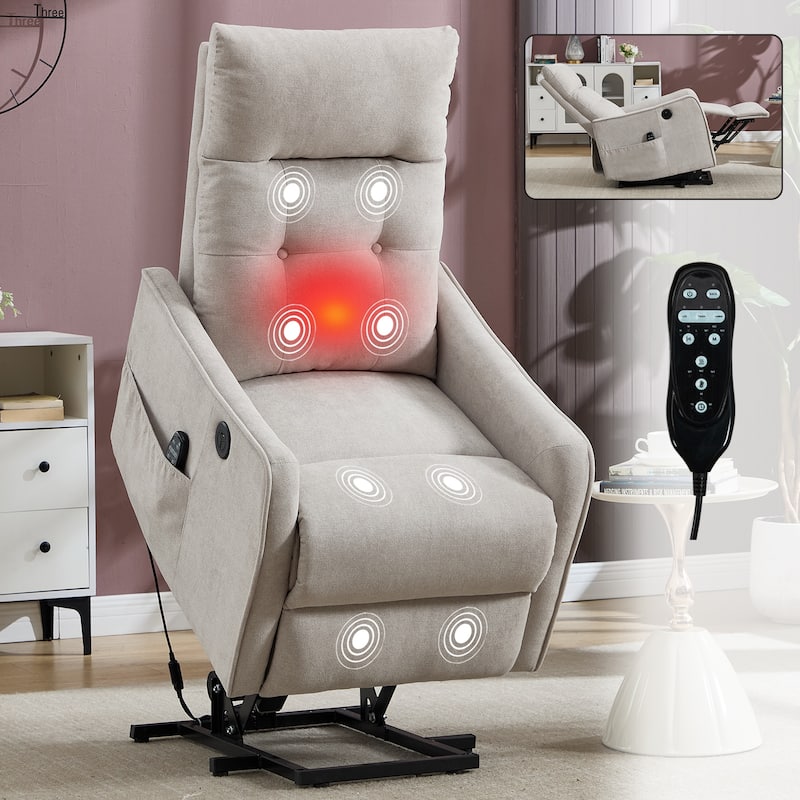 Single Motor Power Lift Recliner with USB Port and 155 Degree Recline - Beige