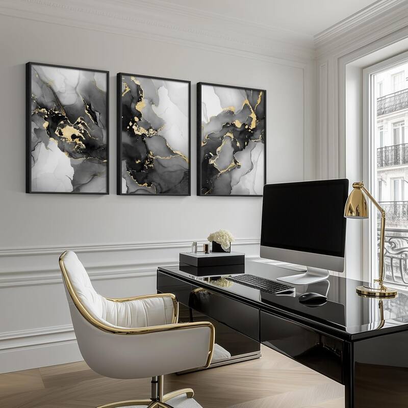 Framed Black and White Abstract Wall Art