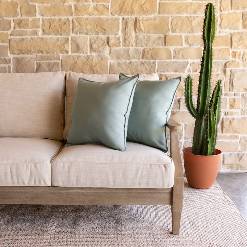 Sorra Home Sunbrella Indoor/Outdoor Top Stitch (Set of 2) 20 in Pillows - 20 x 20 x 6 in - Canvas Spa