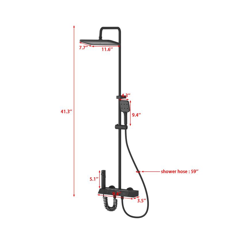 Shower Panel System with LED Digital Display, 4-Button Piano Key Control, 3-Mode Handheld & Rainfall Shower Head