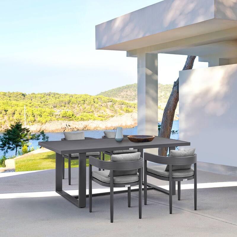 Menorca Outdoor Patio Dining Chairs in Aluminum with Grey Cushions - Set of 2 - N/A