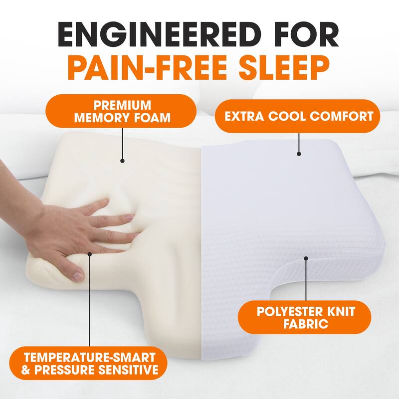 Cheer Collection Memory Foam Contoured Neck Pillow with Center Cavity Head Support and Wedge Extension - White