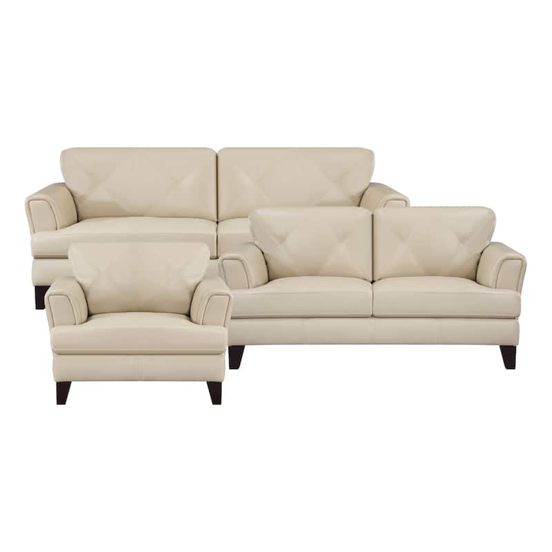 Howe 3-Piece Leather Living Room Sofa Set - Cream