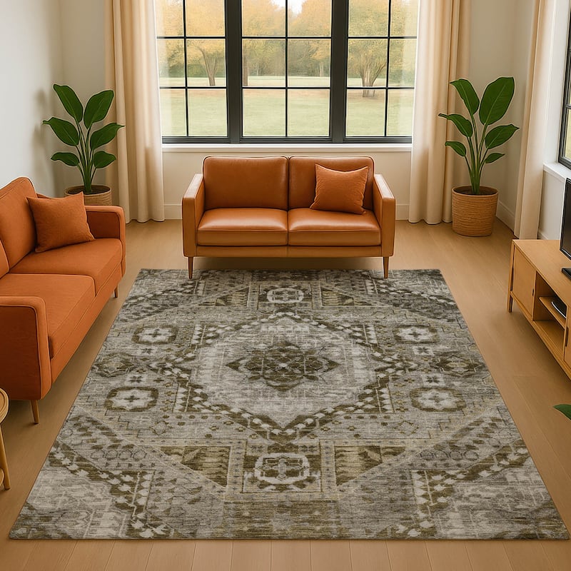 Premium Washable Super Soft Traditional Global Mayfield Rug - Khaki - 5' x 7'6"