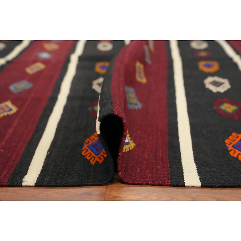 Hand Woven Oriental 100% Wool Carpet Southwestern Tribal Red Kilim Area Rug - 10' 5'' X 5' 8''