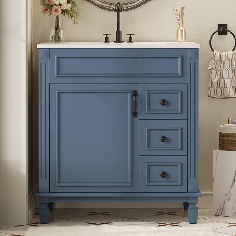 30" Bathroom Vanity with Ceramic Sink, 2 Drawers and Adjustable Shelf