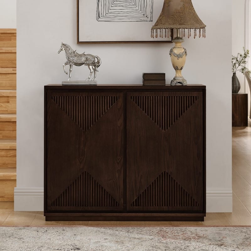 Mid Century Modern Narrow Buffet Cabinet with Storage, Side Cabinetfor Living Room or Entryway Organization - Dark Walnut